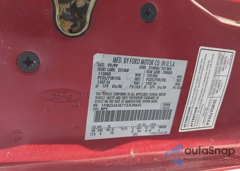 2000 Ford Explorer Xlt from USA, damaged, VIN 1FMZU63E1YZA28642